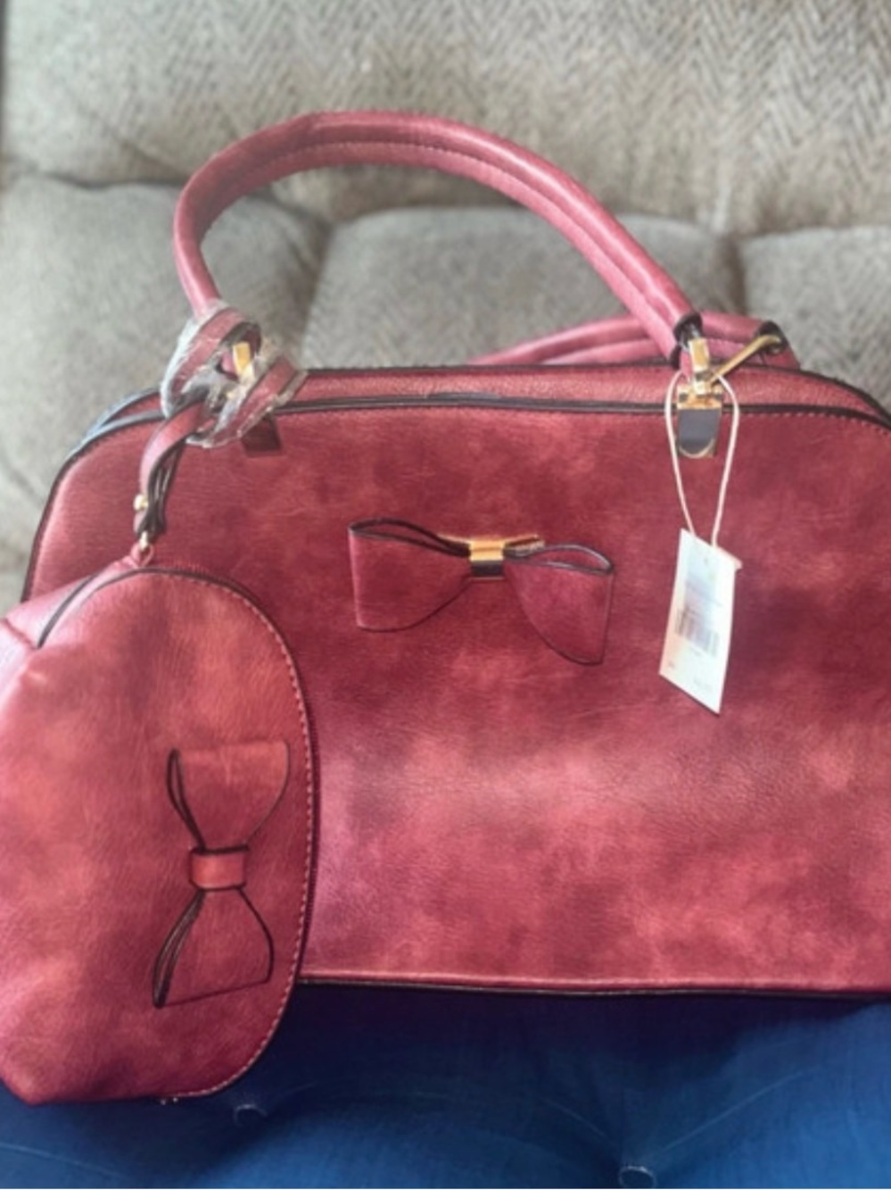 Bow Accent Red Women’s Satchel with Pouch